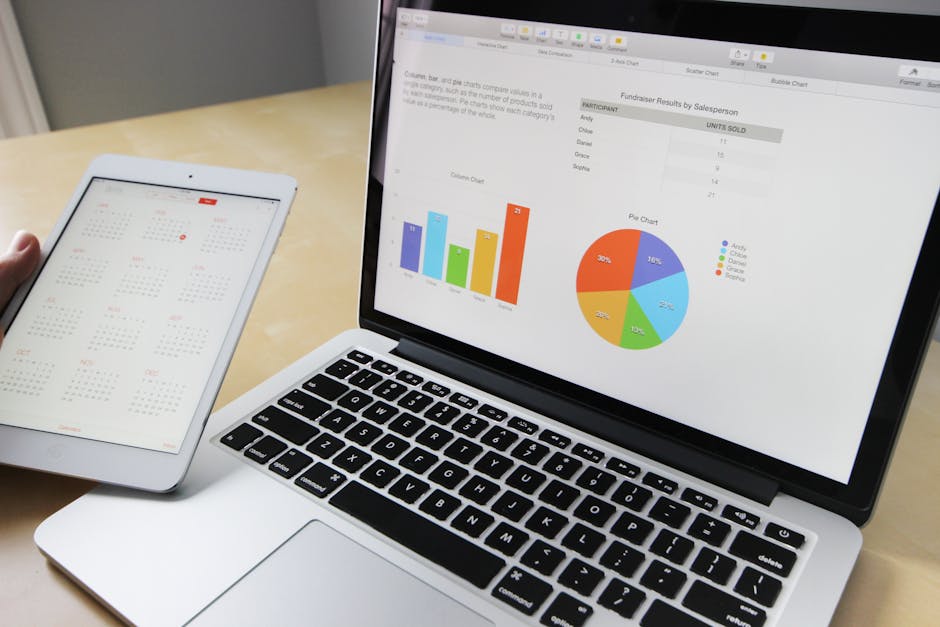 pexels-photo-265087-265087-1 Laptop displaying charts and graphs with tablet calendar for data analysis and planning.